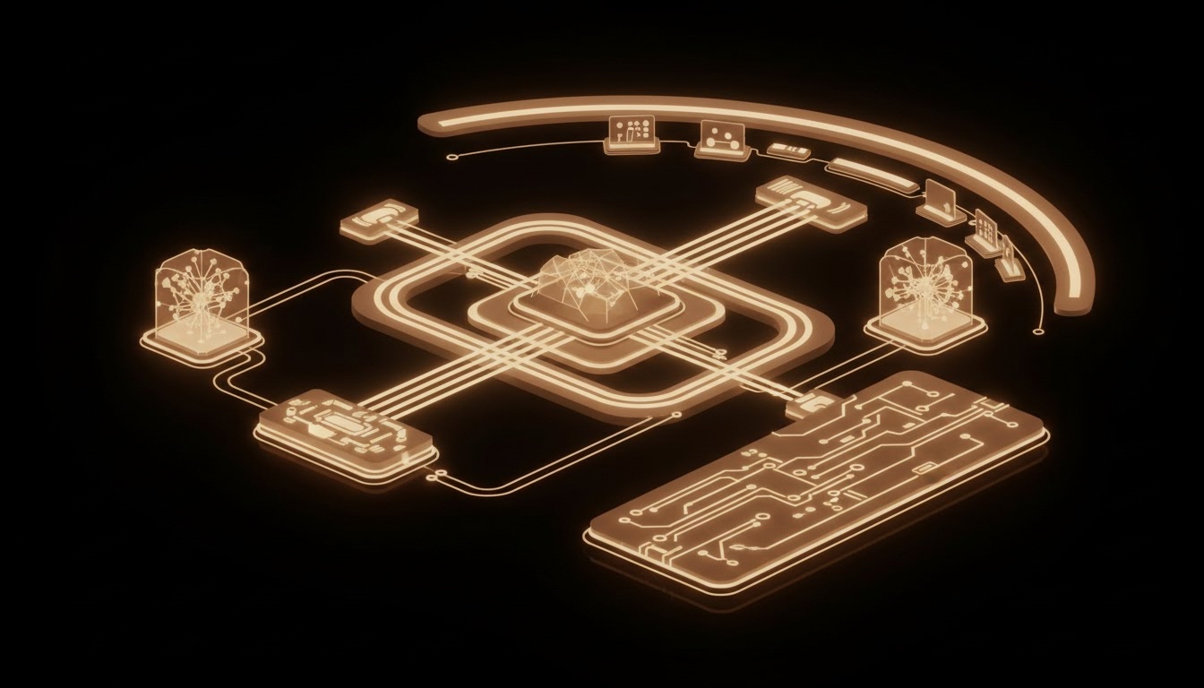 Illustration éditoriale pour « Agents IA pour les Opérations: Construire, Acheter ou Gérer? »